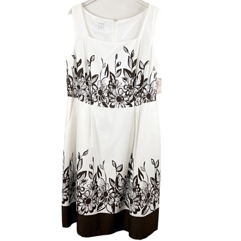 Dress Barn Woman Cream & Brown Floral Brown Sleeveless Sheath Dress Size 18W NWT